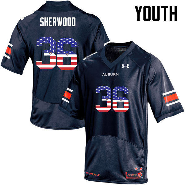 Auburn Tigers Youth Michael Sherwood #36 Navy Under Armour Stitched College USA Flag Fashion NCAA Authentic Football Jersey FAI4274QL